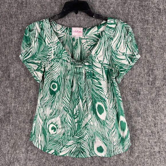 Lula Kate Blouse Womens 8 Silk Hawaiian Short Sleeve Top Shirt Business Career - Picture 1 of 10